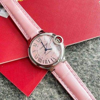 Cartier Ballon Bleu De 33mm ETA2671 Movement Crocodile Leather Strap Pink Dial Watch